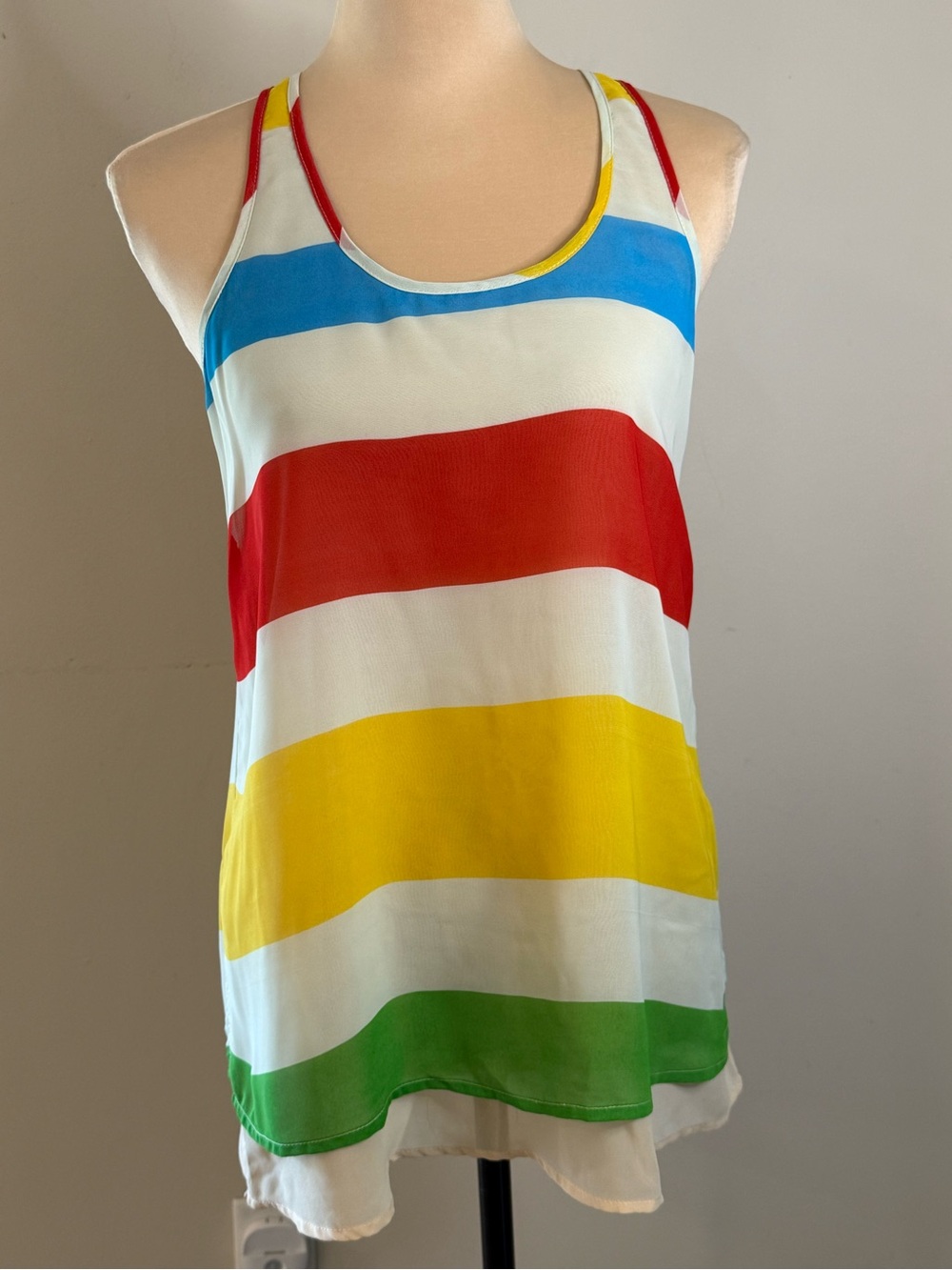 Esley statement striped preppy racer back tank top SZ SM
